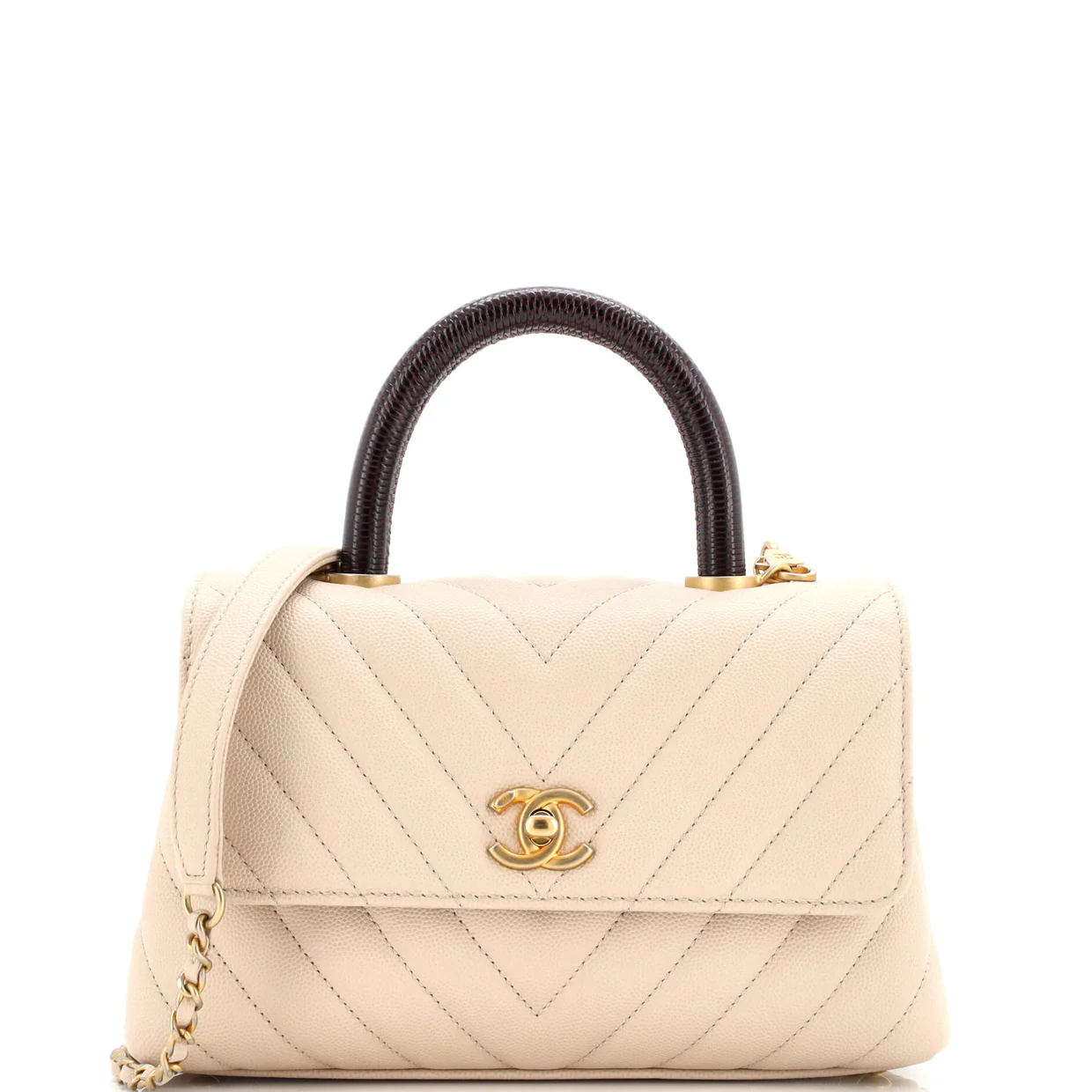 Coco Top Handle Bag Chevron Caviar with Lizard Embossed Handle Mini - Deep Luxury