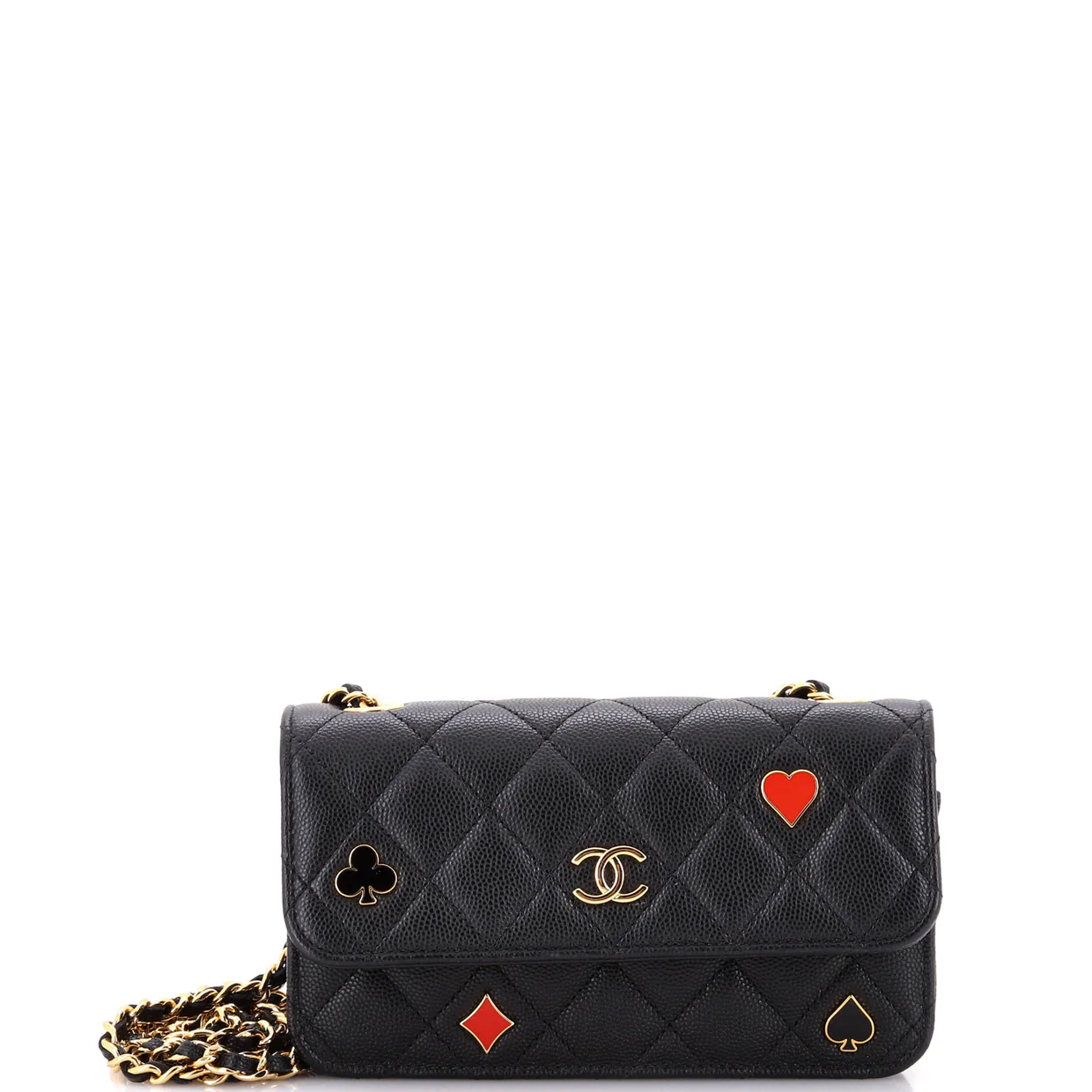 Coco Casino Flap Phone Holder with Chain Quilted Caviar - Deep Luxury