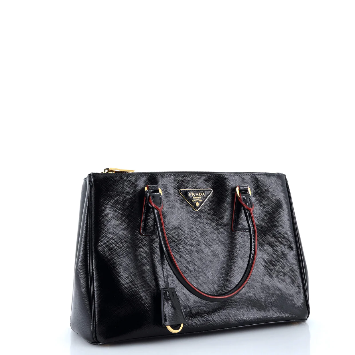 Double Zip Lux Tote Vernice Saffiano Leather Small - Deep Luxury