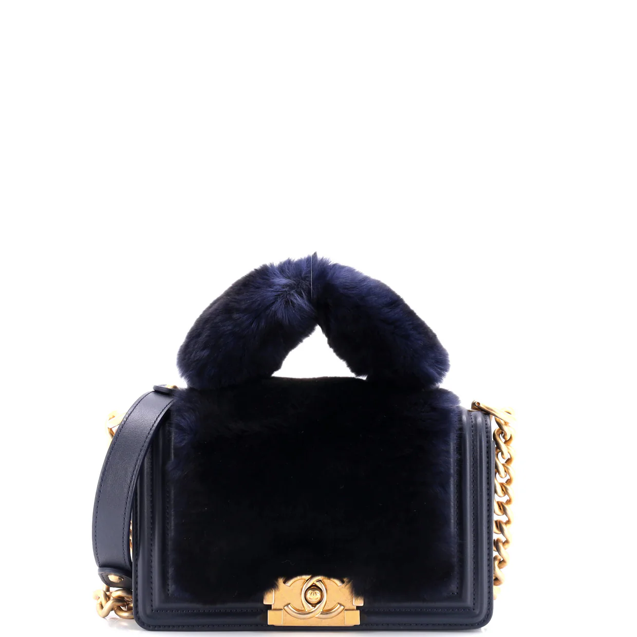 Top Handle Boy Flap Bag Fur Small - Deep Luxury
