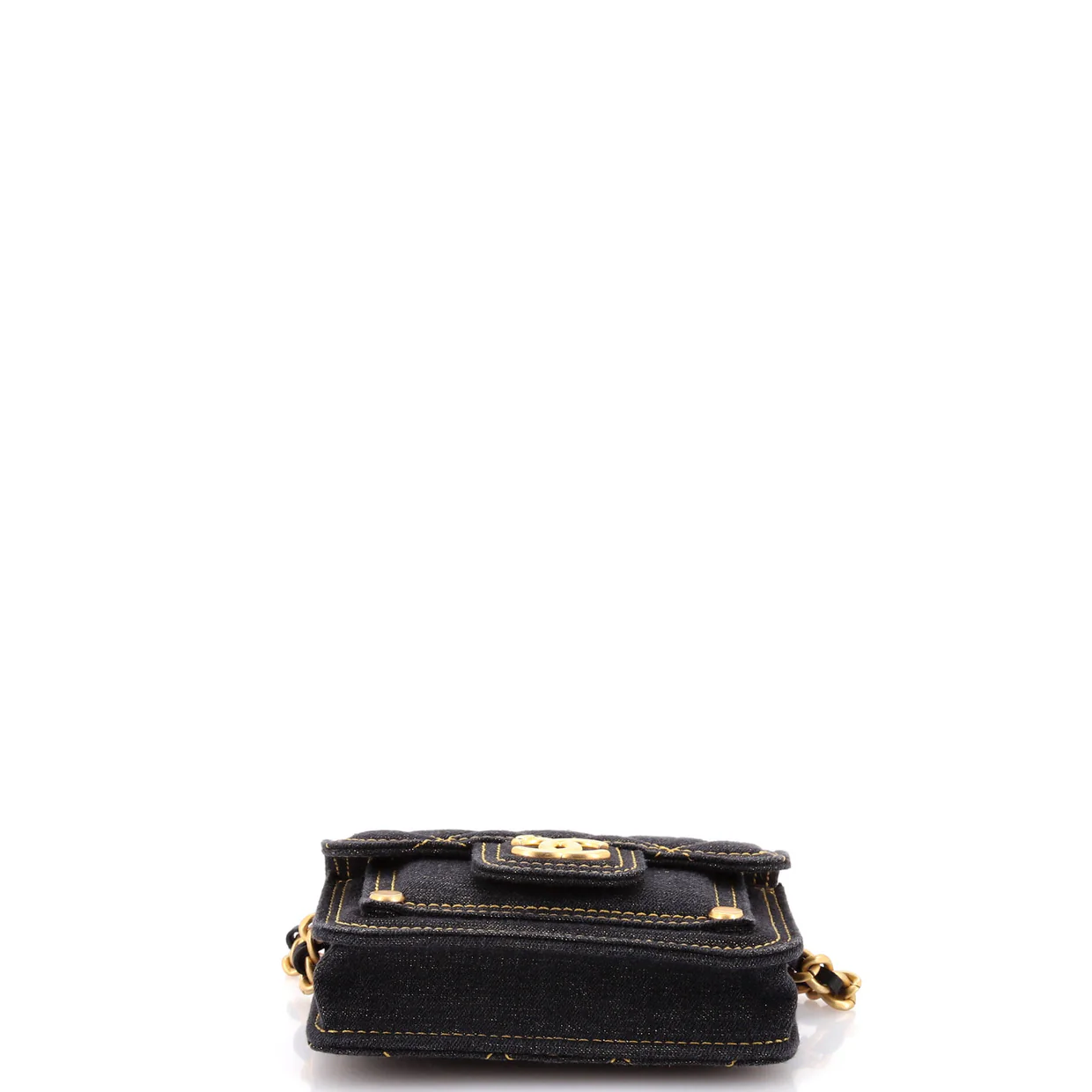 Double You CC Flap Clutch with Chain Quilted Denim - Deep Luxury