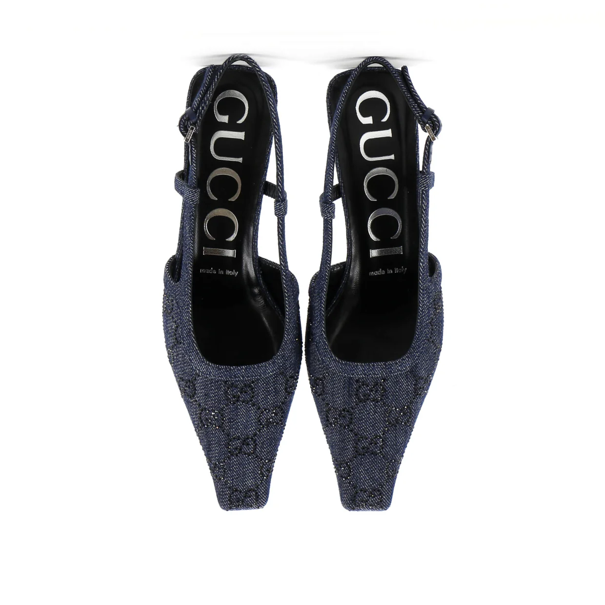 Women's Slingback Pumps Crystal GG Embellished Denim - Deep Luxury