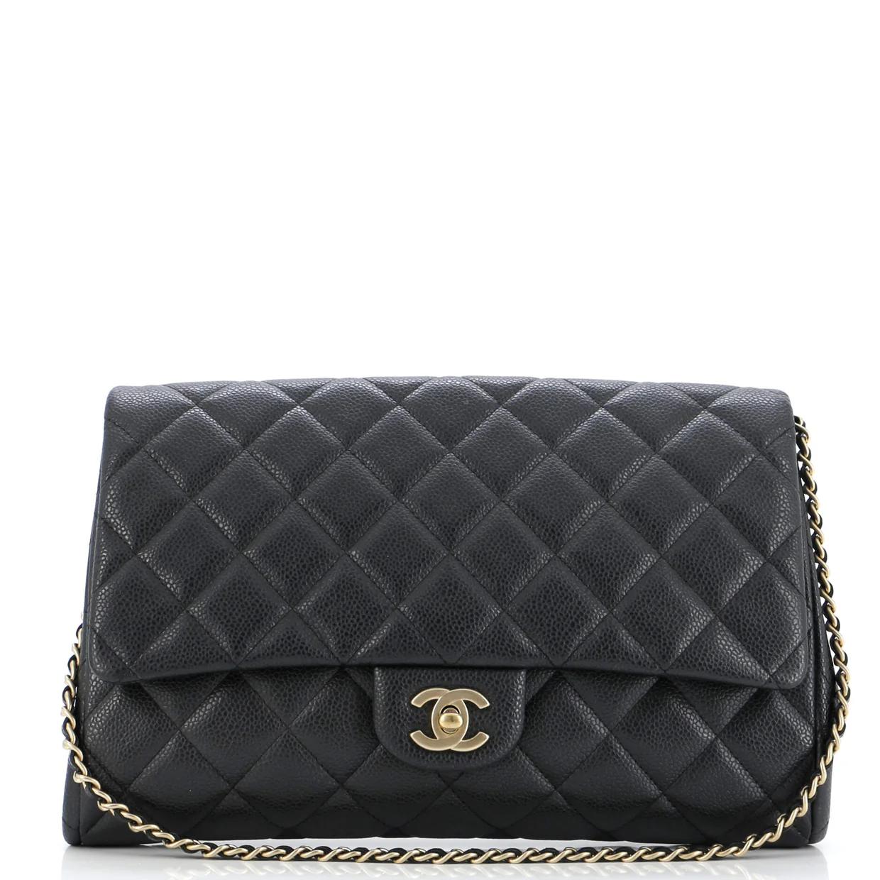 Clutch with Chain Quilted Caviar - Deep Luxury