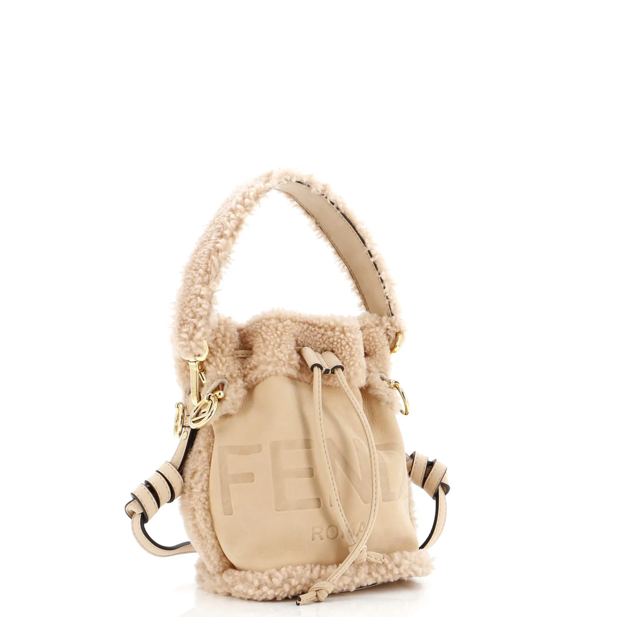 Logo Mon Tresor Bucket Bag Shearling with Nubuck Mini - Deep Luxury