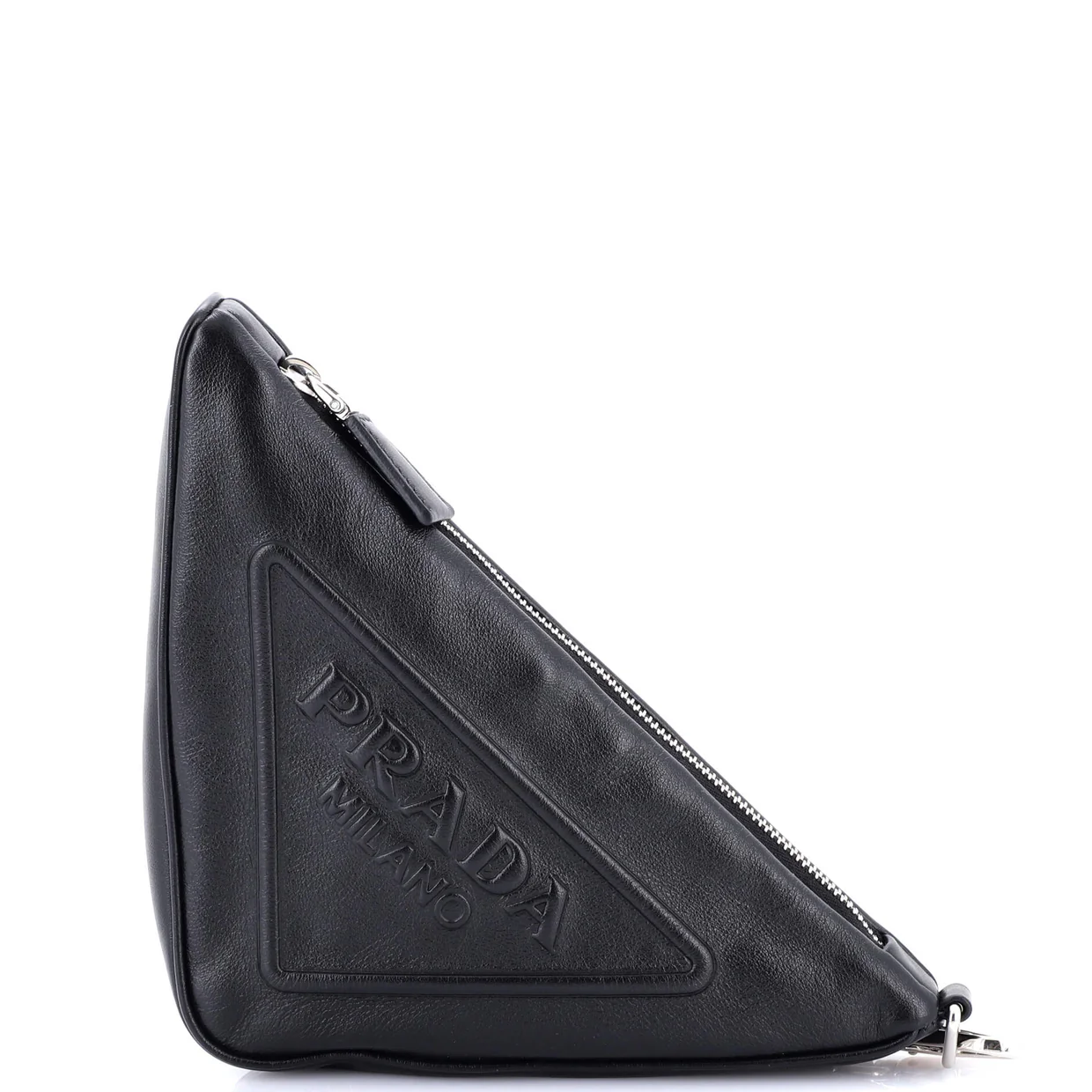 Triangle Logo Wristlet Pouch Embossed Leather - Deep Luxury