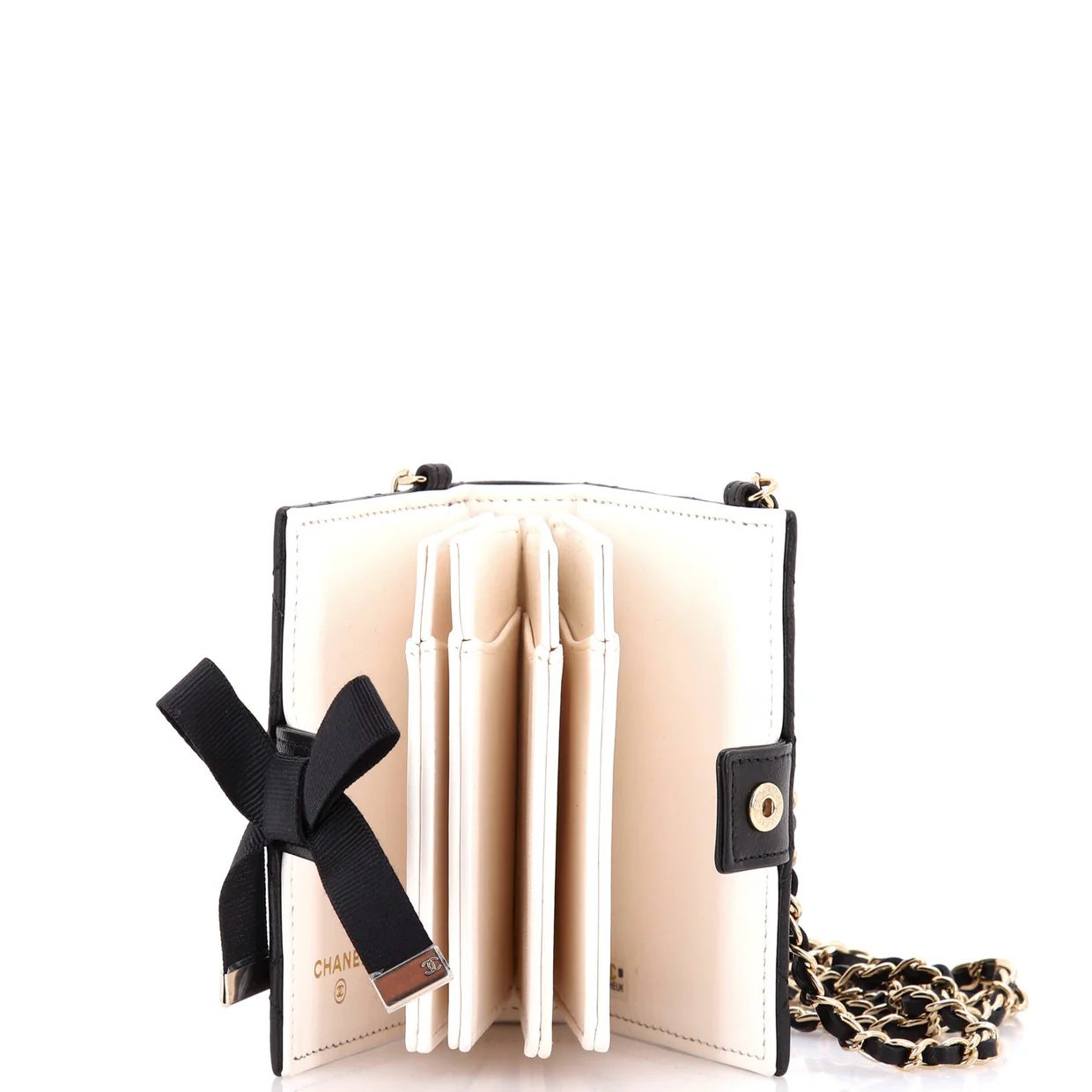 CC Book Card Holder with Chain Quilted Lambskin - Deep Luxury