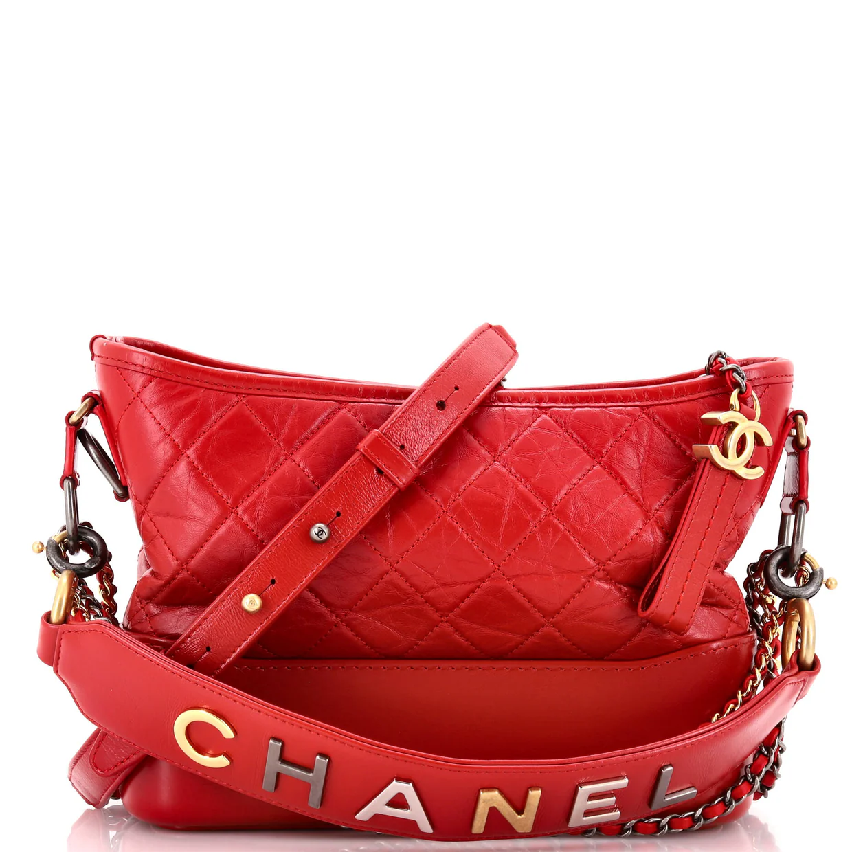 Gabrielle Hobo with Logo Handle Quilted Aged Calfskin Medium - Deep Luxury