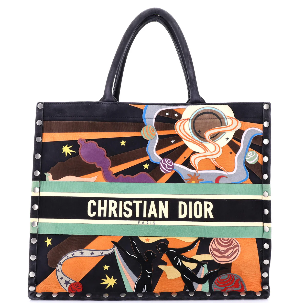 Book Tote Multicolor Studded Suede Large - Deep Luxury