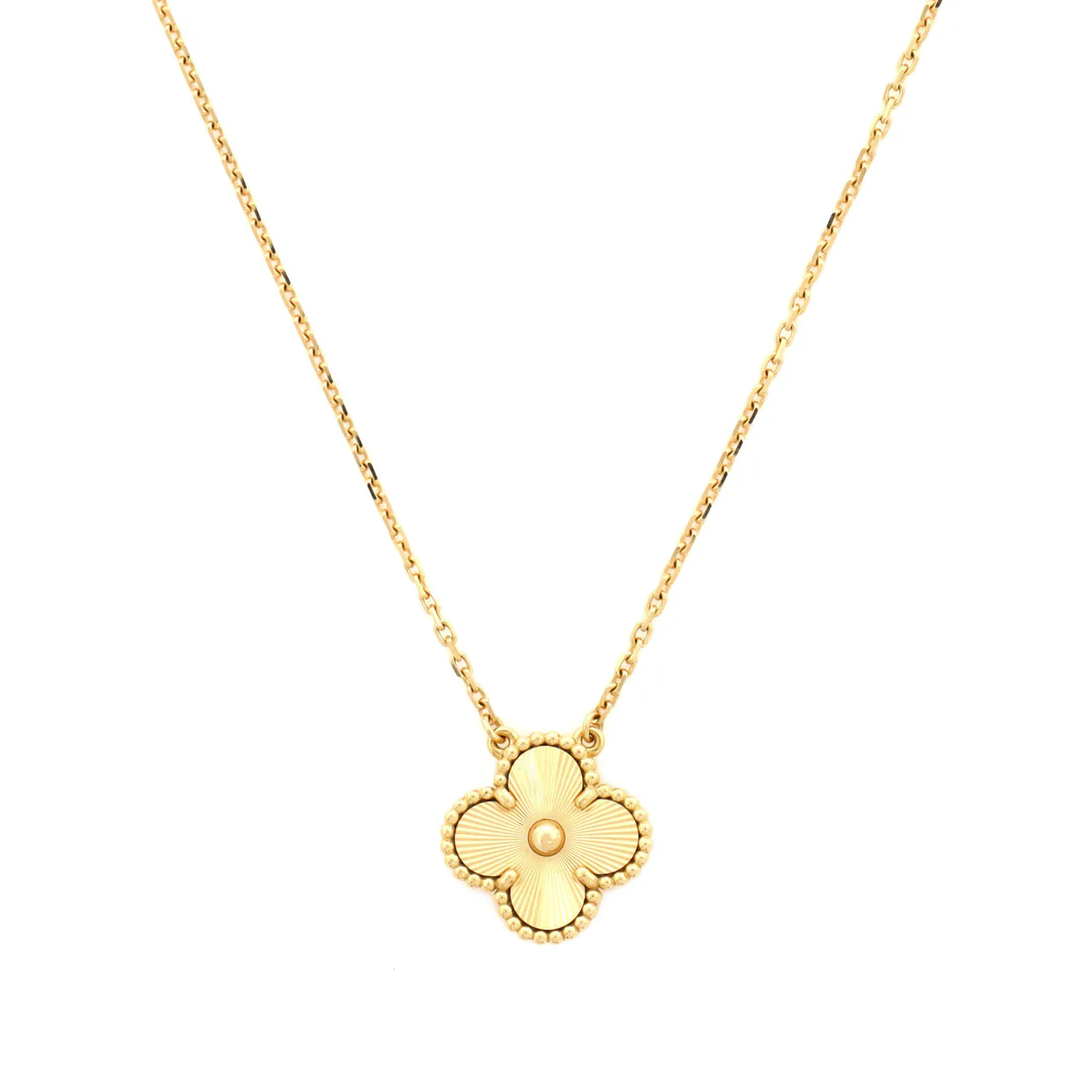 Vintage Alhambra Pendant Necklace Guilloche 18K Yellow Gold - Deep Luxury