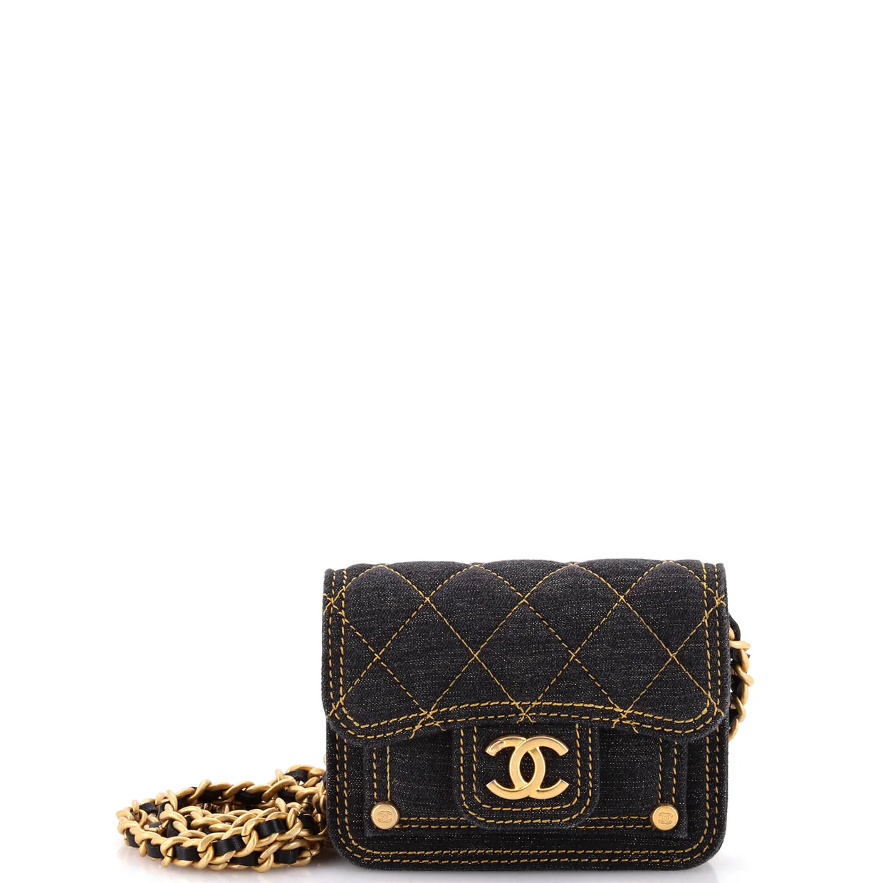 Double You CC Flap Clutch with Chain Quilted Denim - Deep Luxury