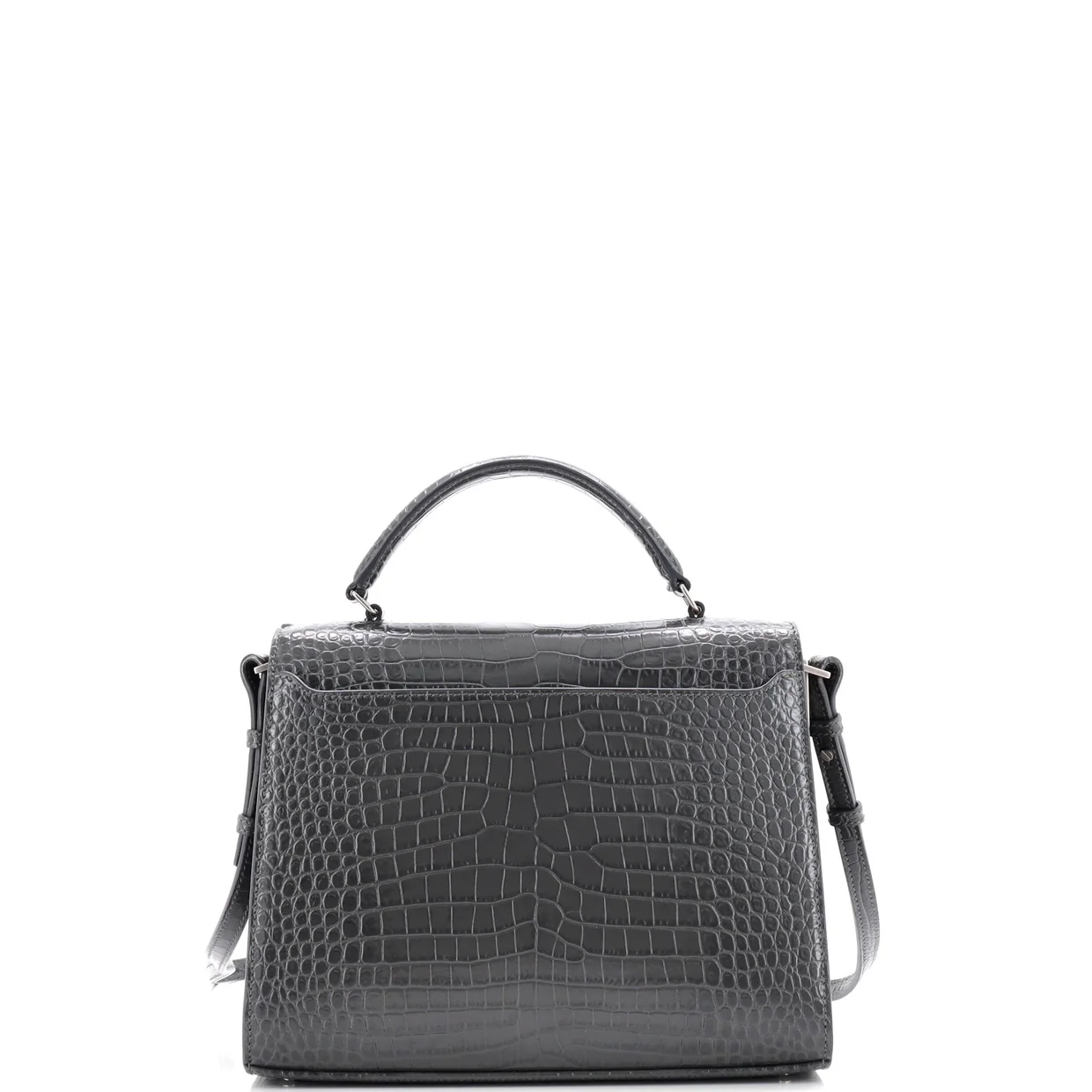 Cassandra Top Handle Bag Crocodile Embossed Leather Medium - Deep Luxury