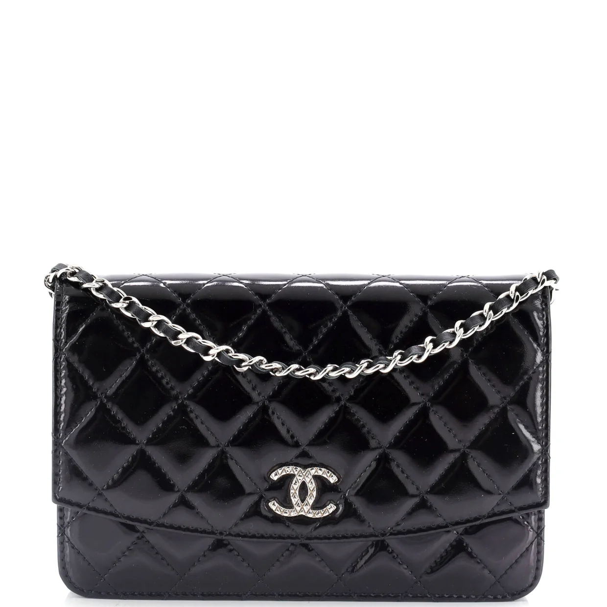 Brilliant Wallet on Chain Quilted Patent - Deep Luxury