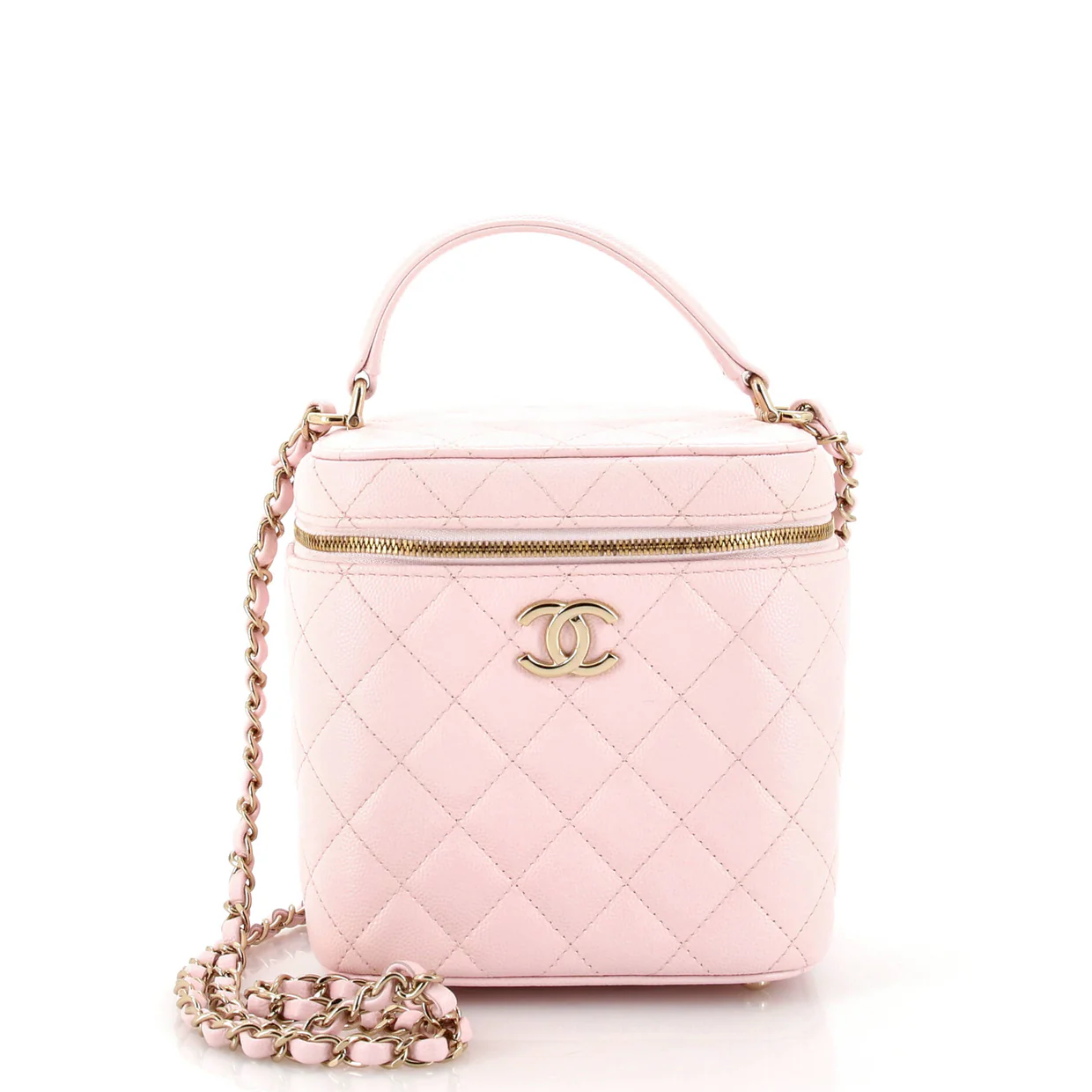 CC Top Handle Vanity Case with Chain Quilted Caviar Small - Deep Luxury