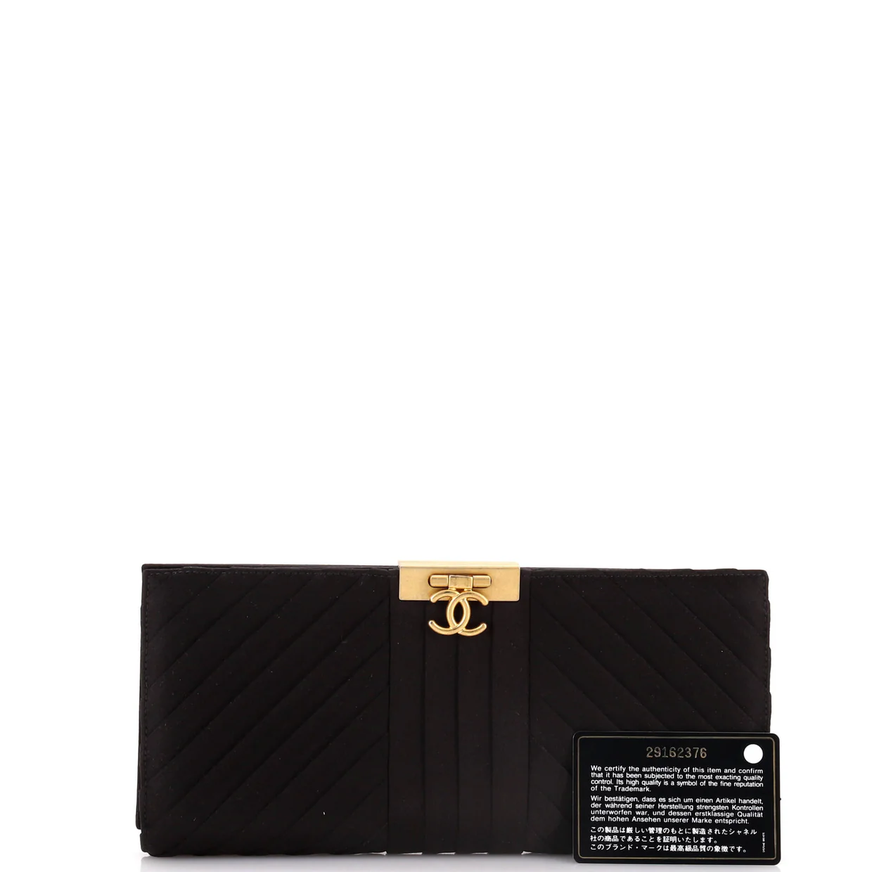 Chevron Pleated CC Flip Lock Flap Clutch Satin - Deep Luxury