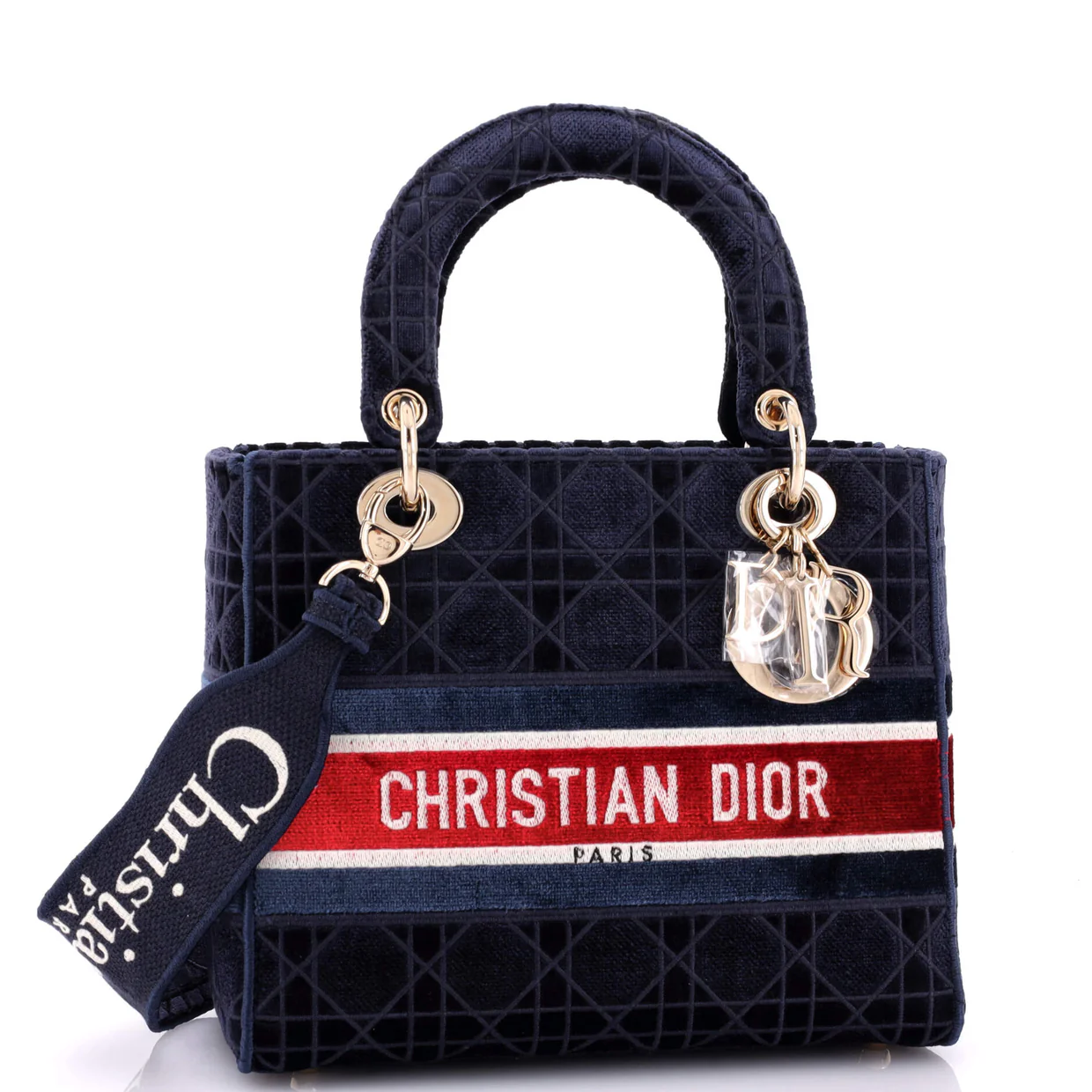 Lady D-Lite Bag Cannage Embroidered Velvet Medium - Deep Luxury