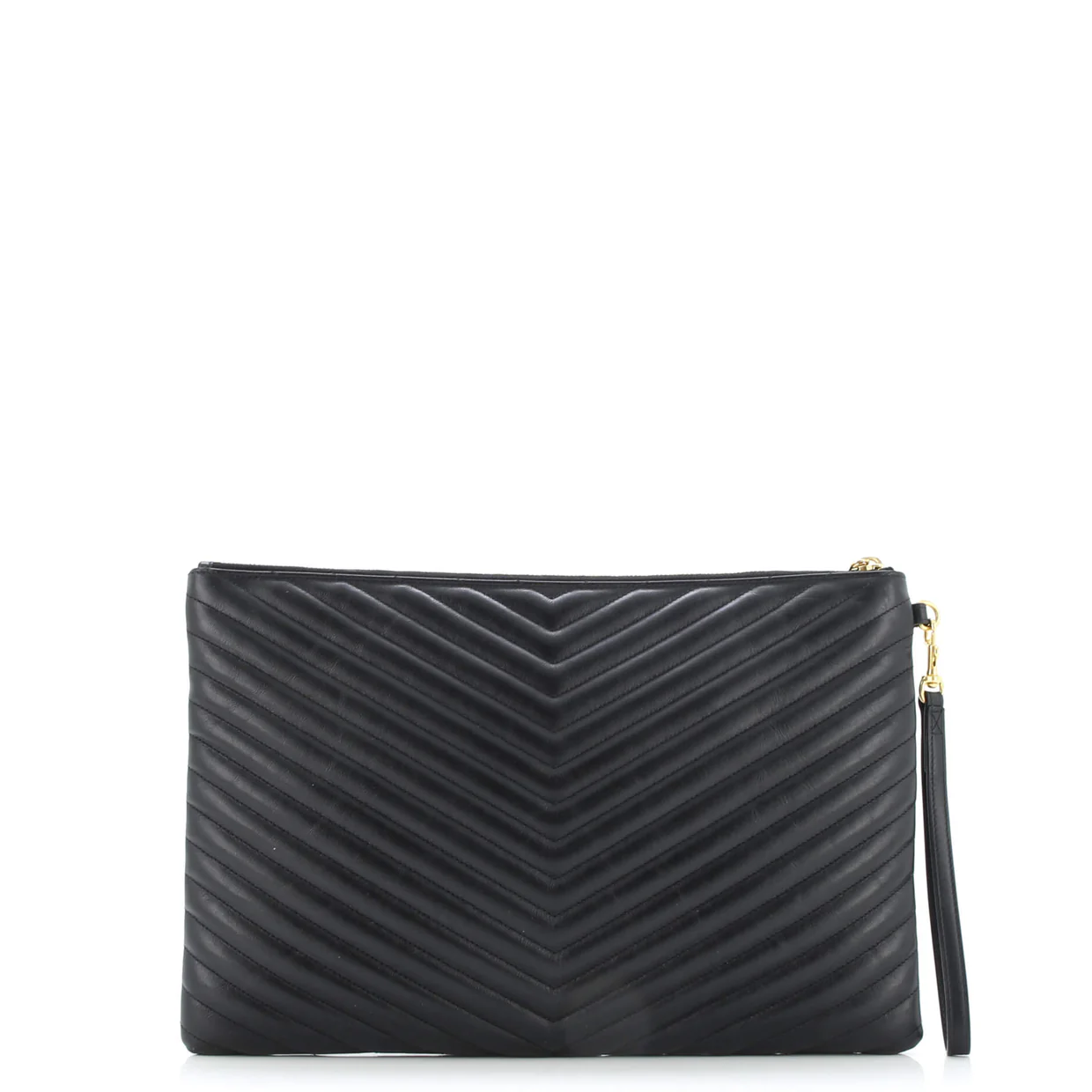 Classic Monogram Wristlet Pouch Matelasse Chevron Leather Large - Deep Luxury