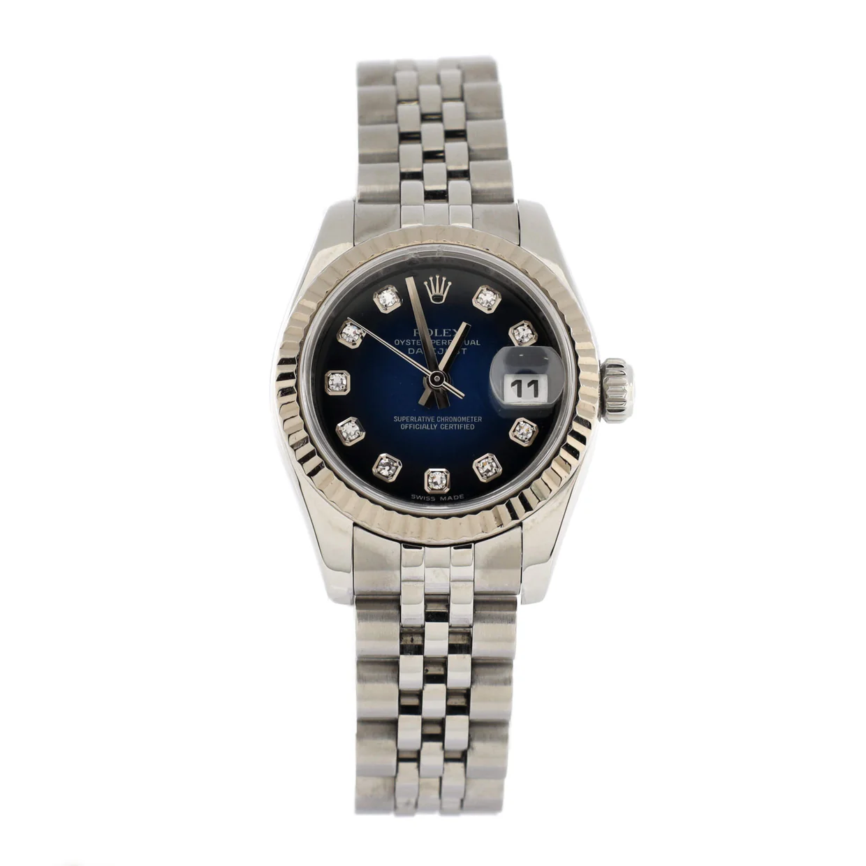 Oyster Perpetual Datejust Automatic Watch Stainless Steel and White Gold with Diamond Markers 26 - Deep Luxury