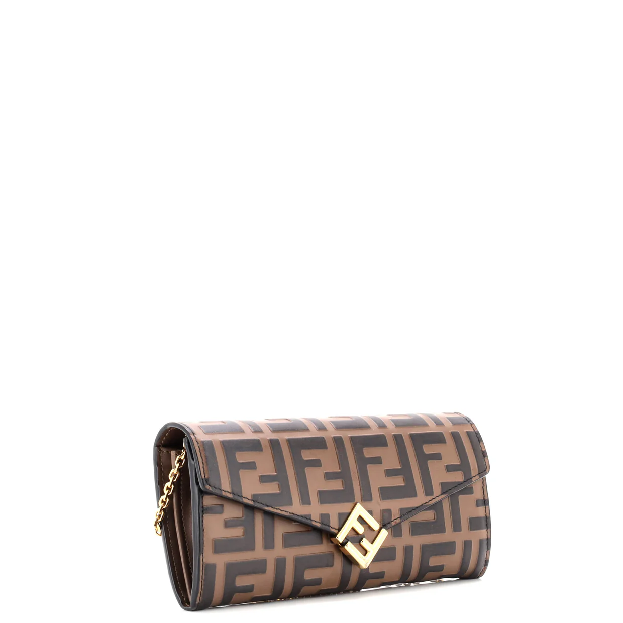 F is Fendi Continental Chain Wallet Zucca Embossed Leather - Deep Luxury