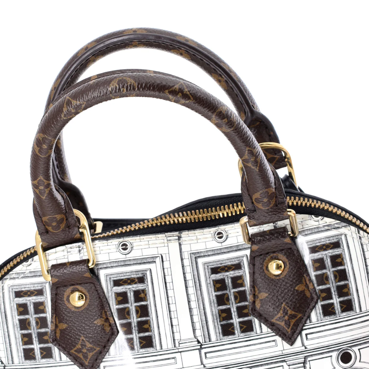 Alma Handbag Limited Edition Fornasetti Architettura Print Leather and Monogram Canvas BB - Deep Luxury