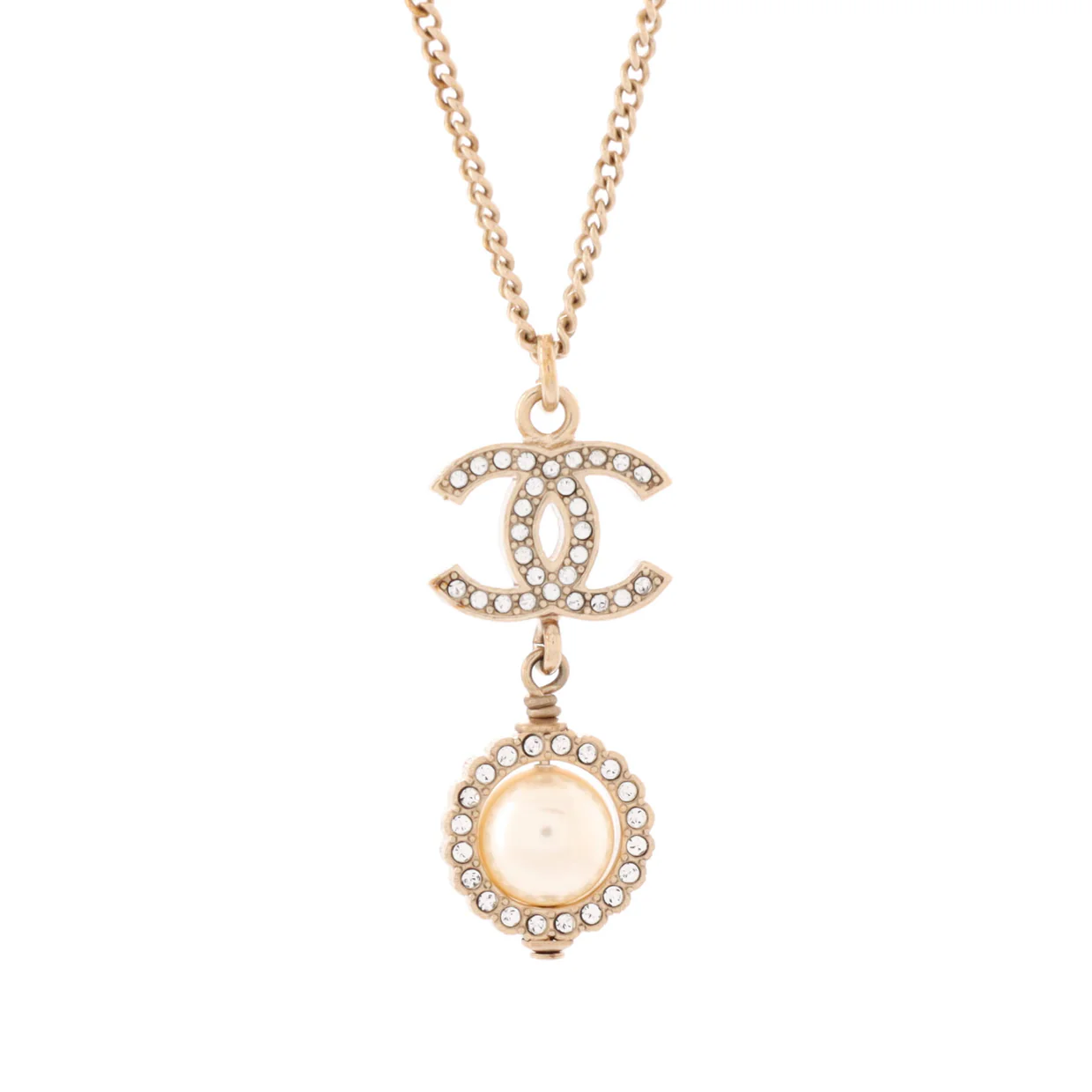 CC Drop Pendant Necklace Metal with Crystals and Faux Pearl - Deep Luxury