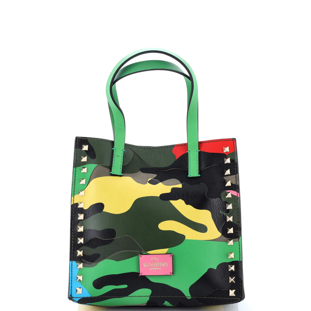 Rockstud Open Tote Camo Leather and Canvas Small - Deep Luxury