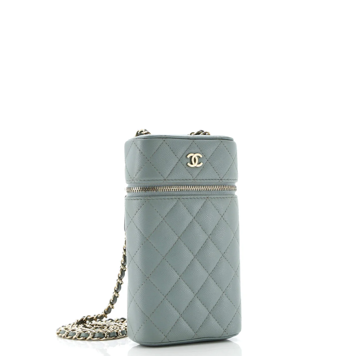 Classic Vanity Phone Holder with Chain Quilted Caviar - Deep Luxury