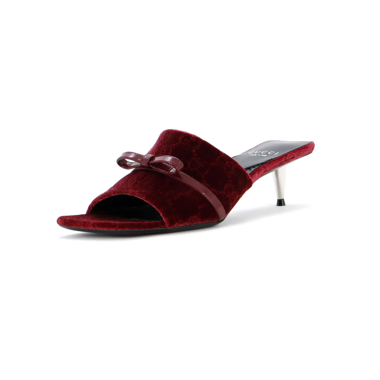 Women's Bow Slide Heeled Sandals GG Velvet - Deep Luxury