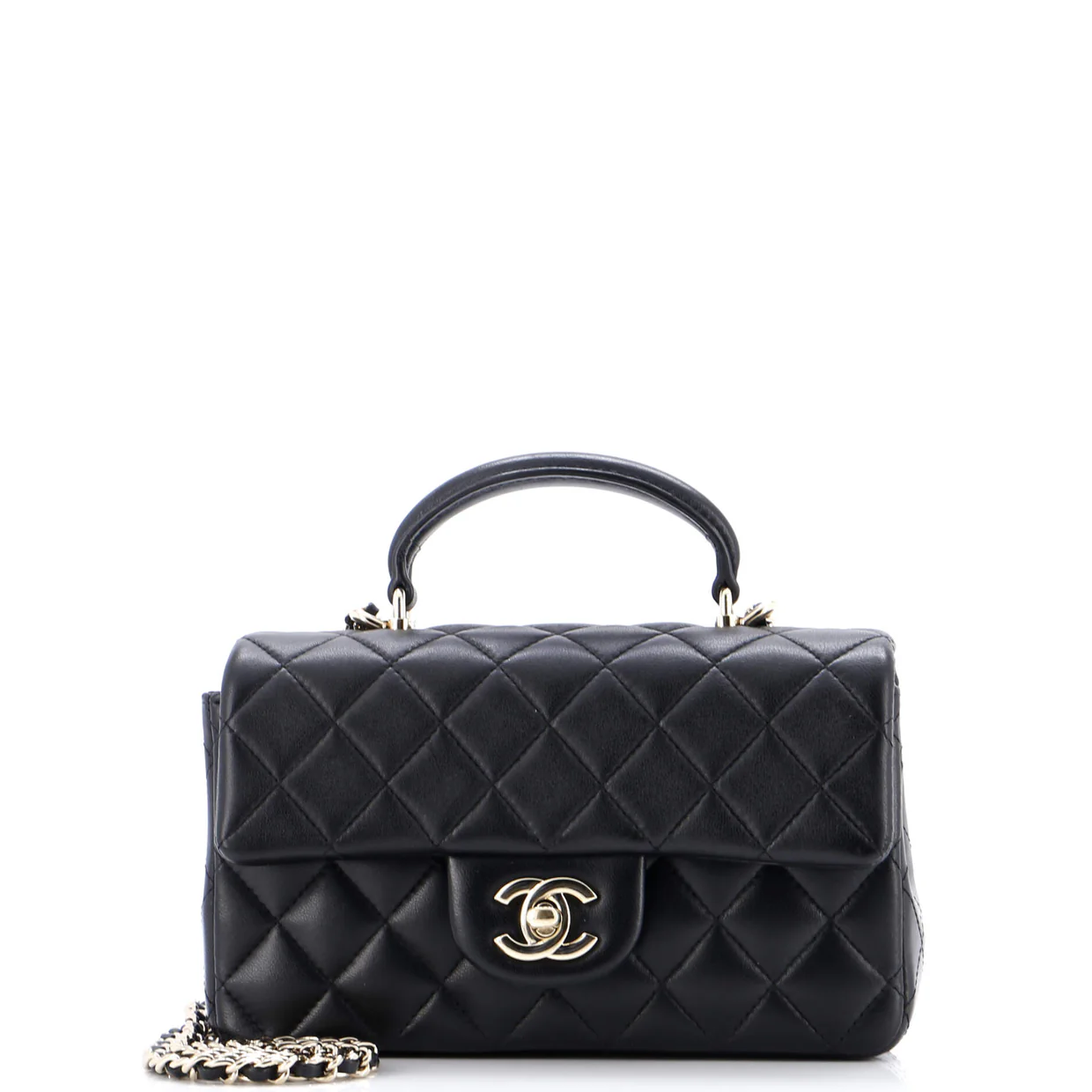 Classic Single Flap Top Handle Bag Quilted Lambskin Mini - Deep Luxury