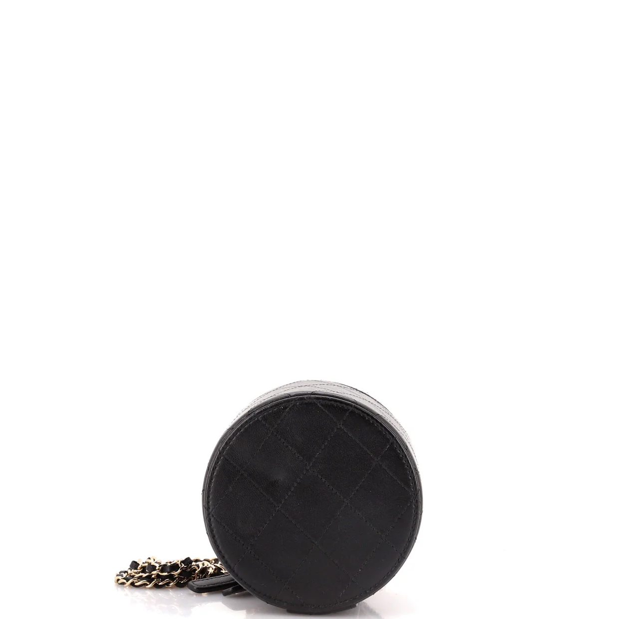 CC Round Vanity Case with Chain Quilted Lambskin Mini - Deep Luxury