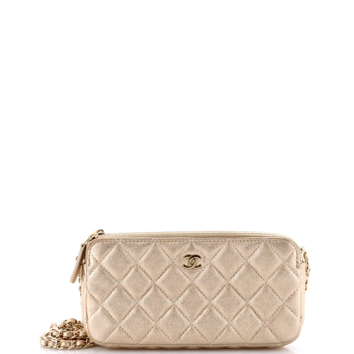 Double Zip Clutch with Chain Quilted Lambskin - Deep Luxury