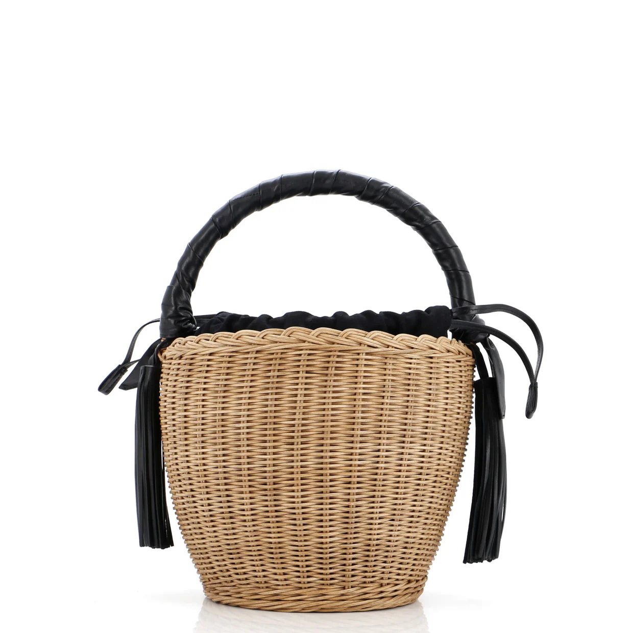 Panier Tassel Round Bucket Bag Wicker with Leather - Deep Luxury