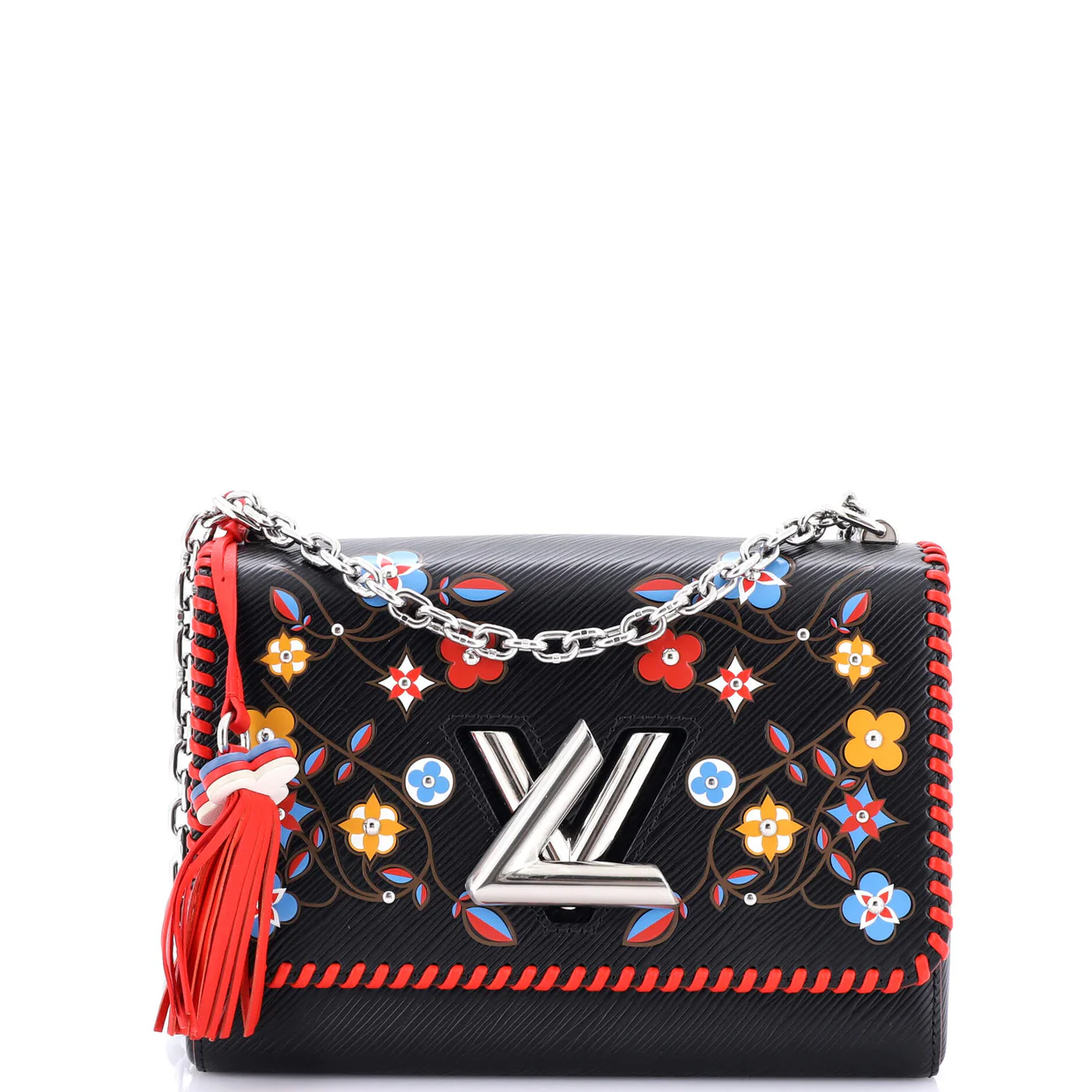 Twist Handbag Limited Edition Flower Embellished Epi Leather with Whipstitch Details MM - Deep Luxury