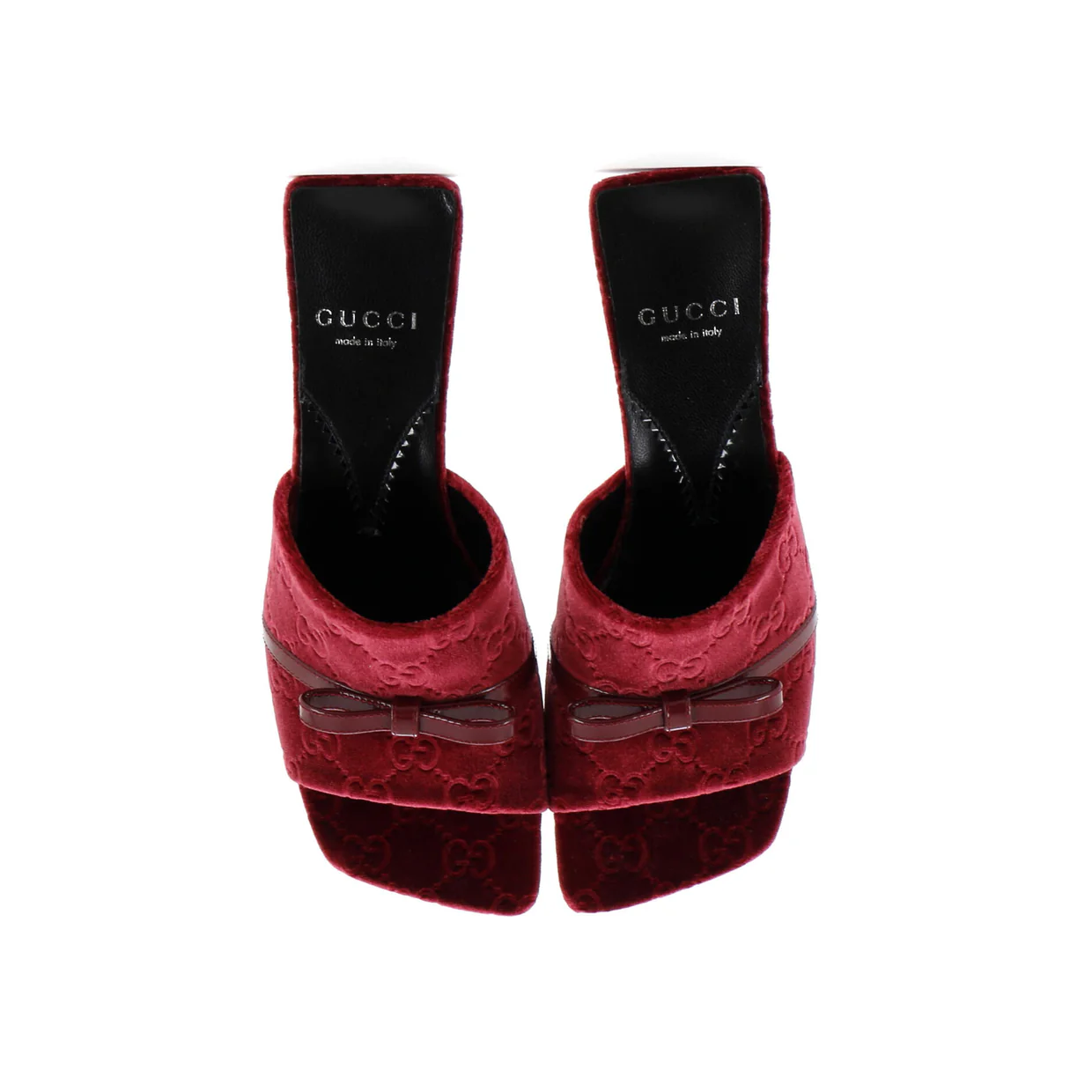 Women's Bow Slide Heeled Sandals GG Velvet - Deep Luxury