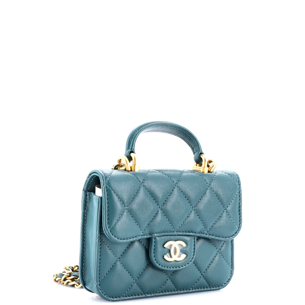 Top Handle Flap Coin Purse with Chain Quilted Lambskin - Deep Luxury