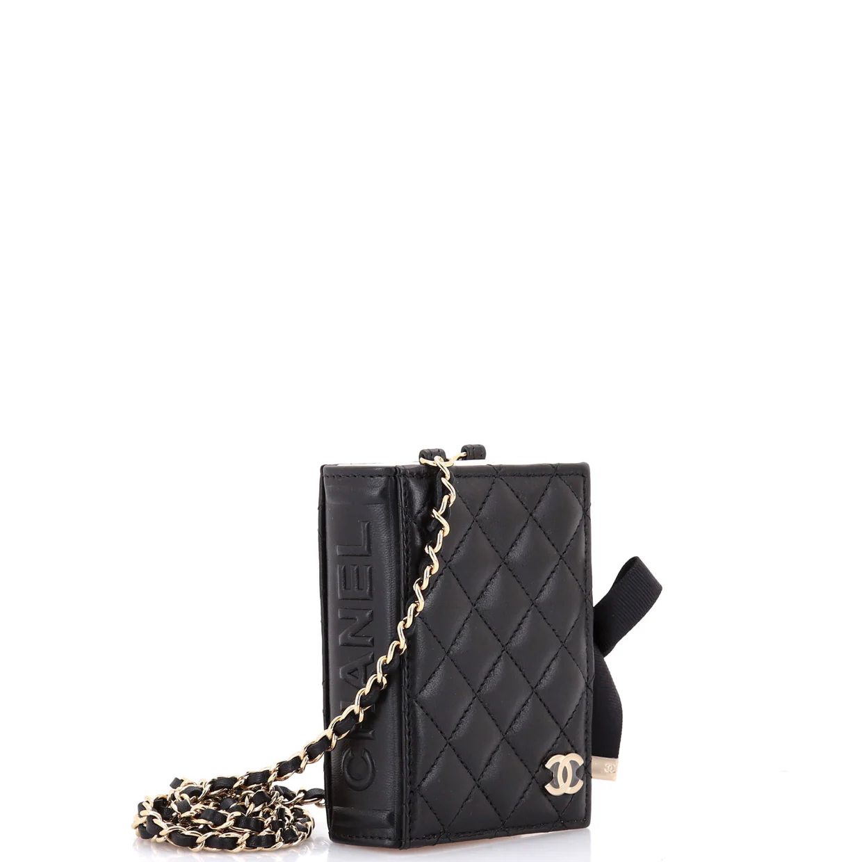 CC Book Card Holder with Chain Quilted Lambskin - Deep Luxury