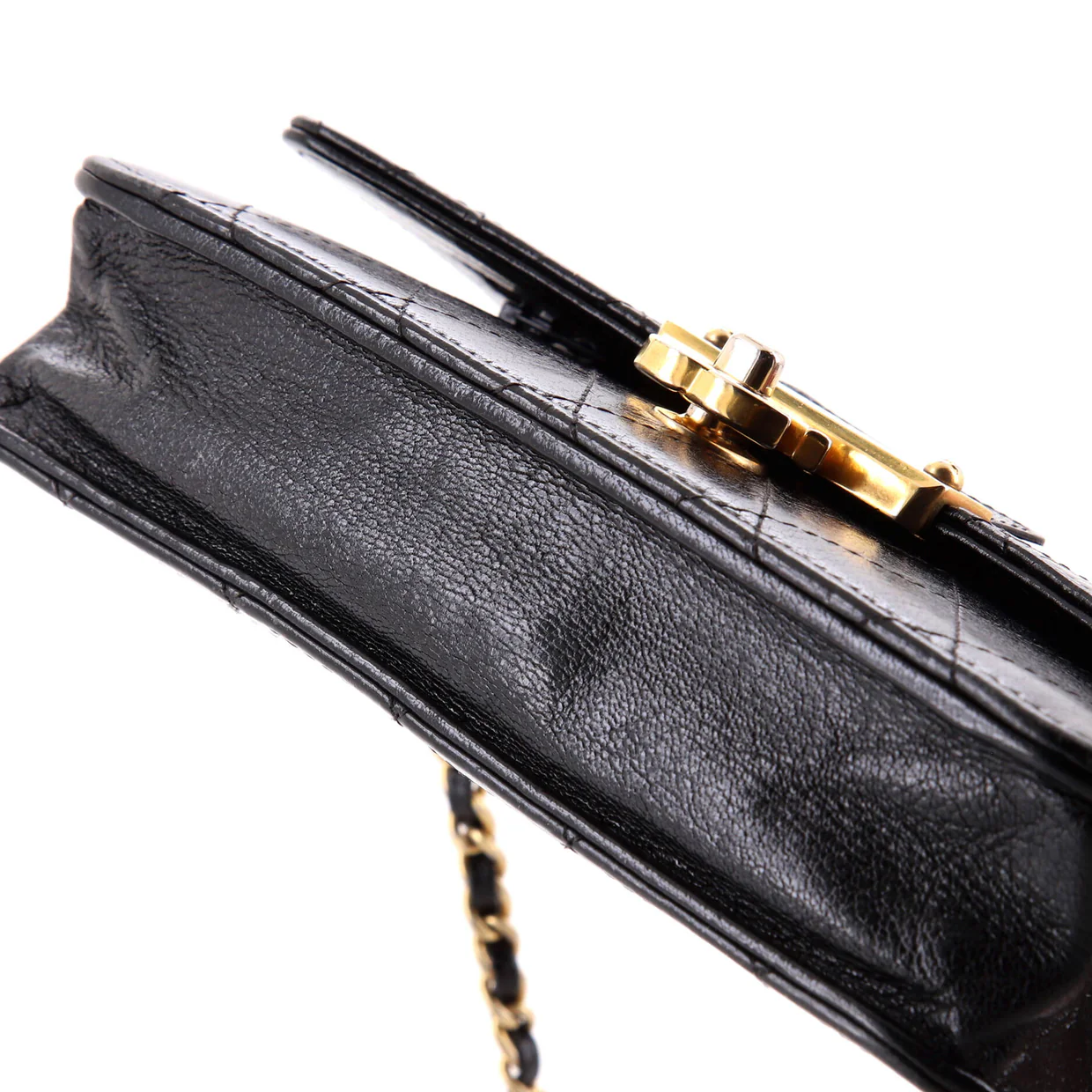 Logo Plate Wallet on Chain Quilted Goatskin - Deep Luxury