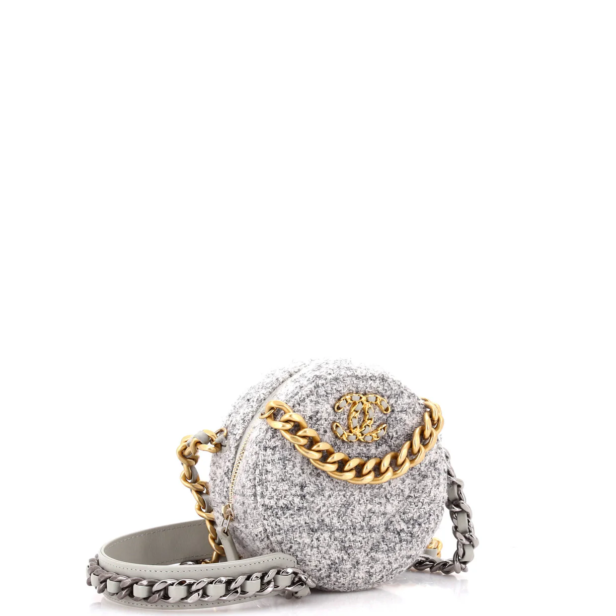 19 Round Clutch with Chain Quilted Tweed - Deep Luxury