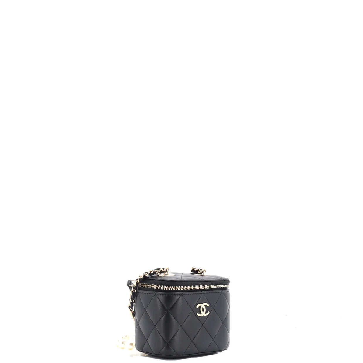 Vanity Case with Pearl Chain Quilted Lambskin Mini - Deep Luxury