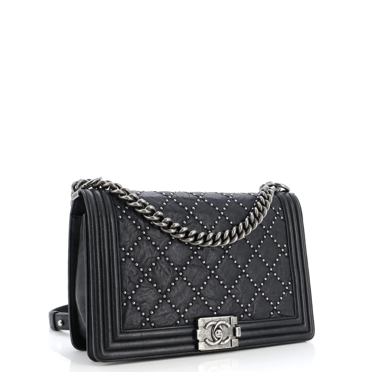 Boy Flap Bag Studded Quilted Distressed Calfskin New Medium - Deep Luxury