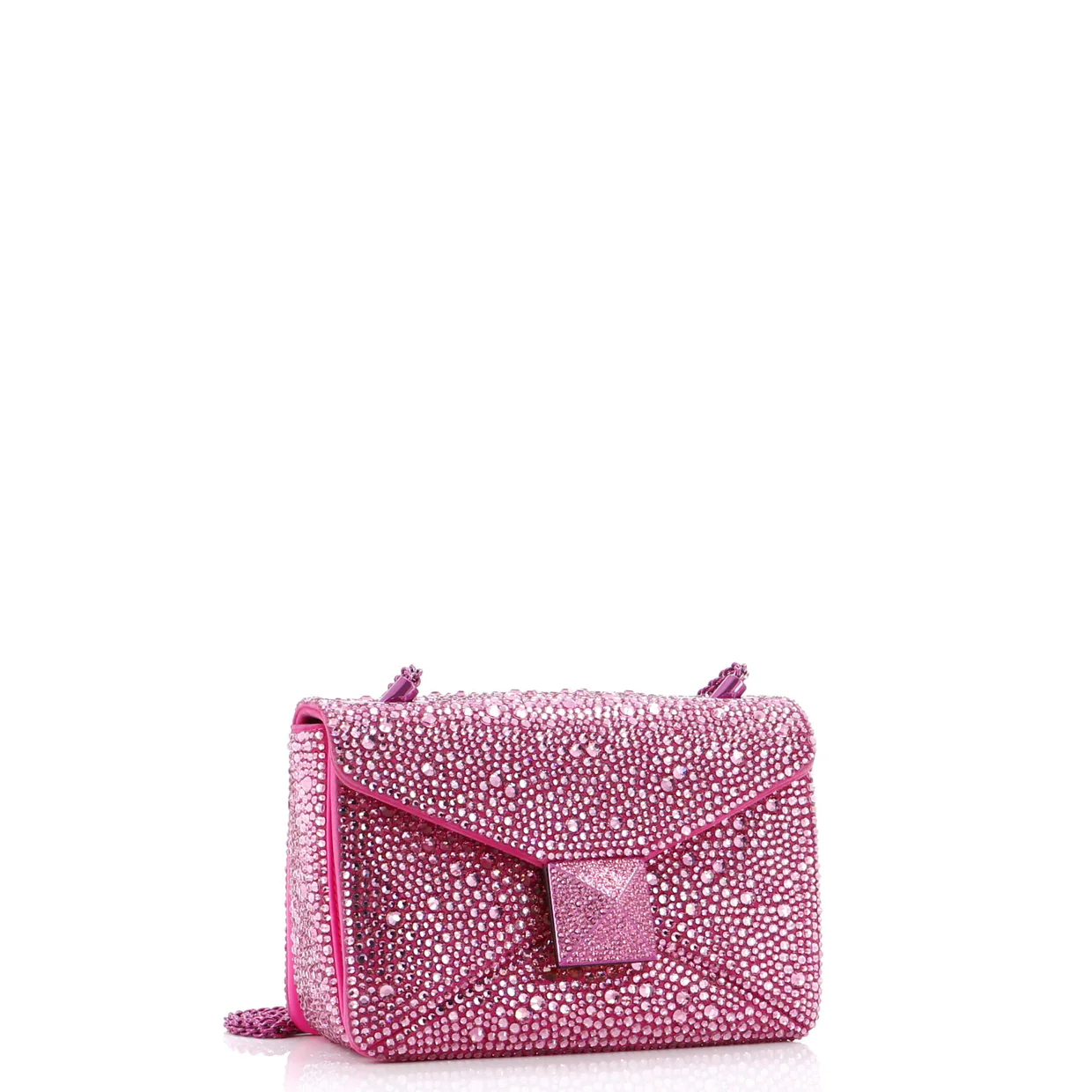 One Stud Chain Flap Bag Crystal Embellished Suede Small - Deep Luxury