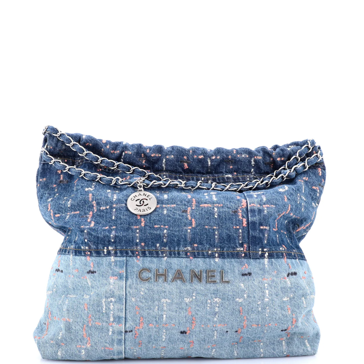 22 Chain Hobo Denim with Sequins Medium - Deep Luxury