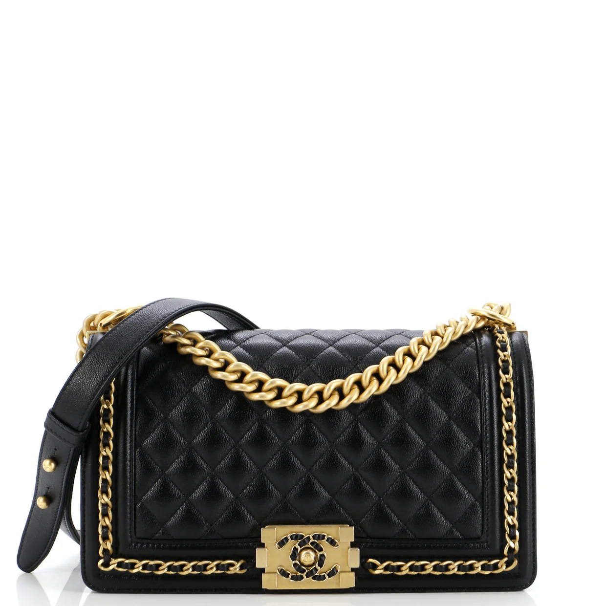 Boy Flap Bag Quilted Caviar with Whipstitch Chain Detail Old Medium - Deep Luxury