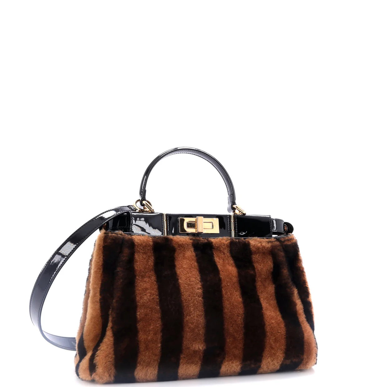 Peekaboo Bag Striped Shearling with Patent Medium - Deep Luxury