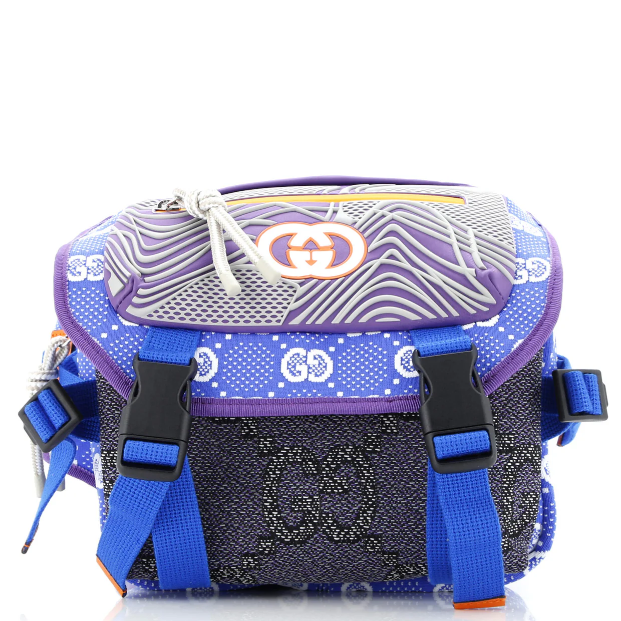 Buckle Flap Chest Strap Backpack GG Fabric with Rubber - Deep Luxury