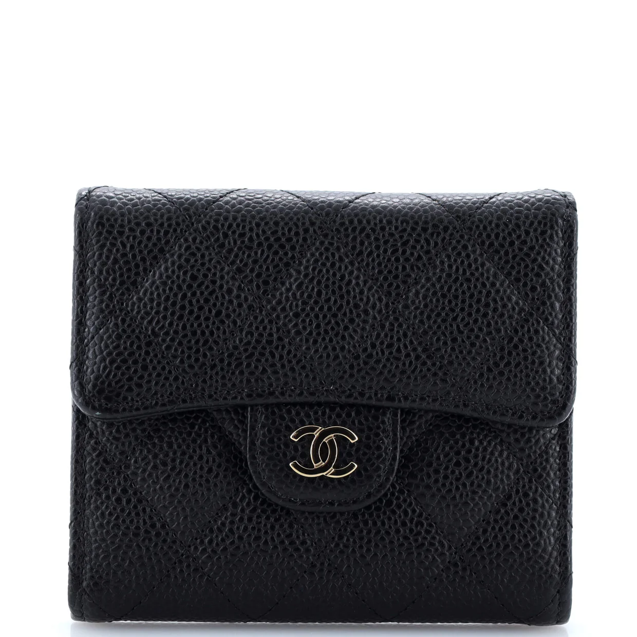 CC Compact Classic Flap Wallet Quilted Caviar - Deep Luxury