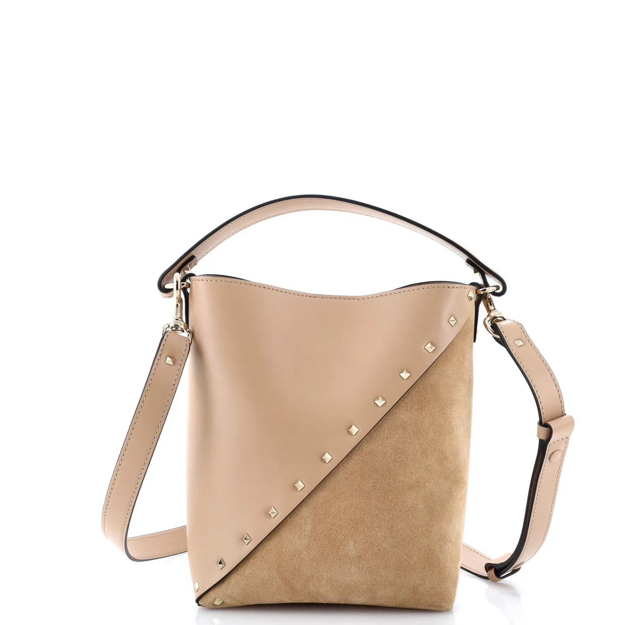 Rockstud Wispy Bucket Bag Leather and Suede Small - Deep Luxury