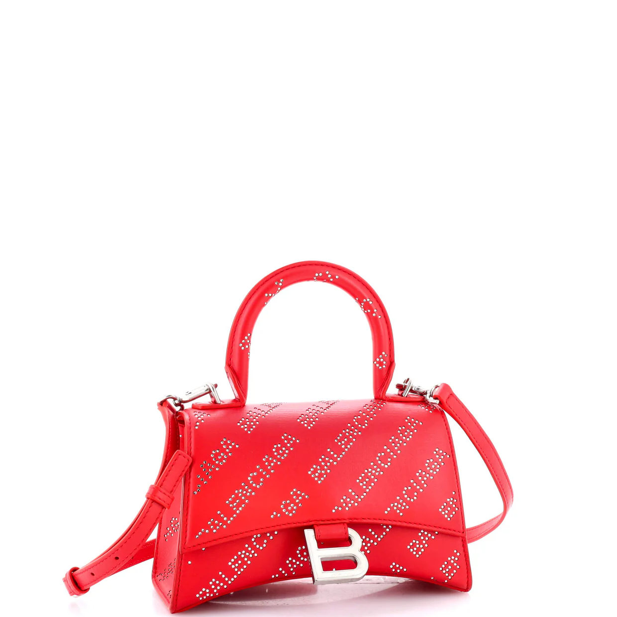 Hourglass Top Handle Bag Leather with Allover Logo Crystals XS - Deep Luxury