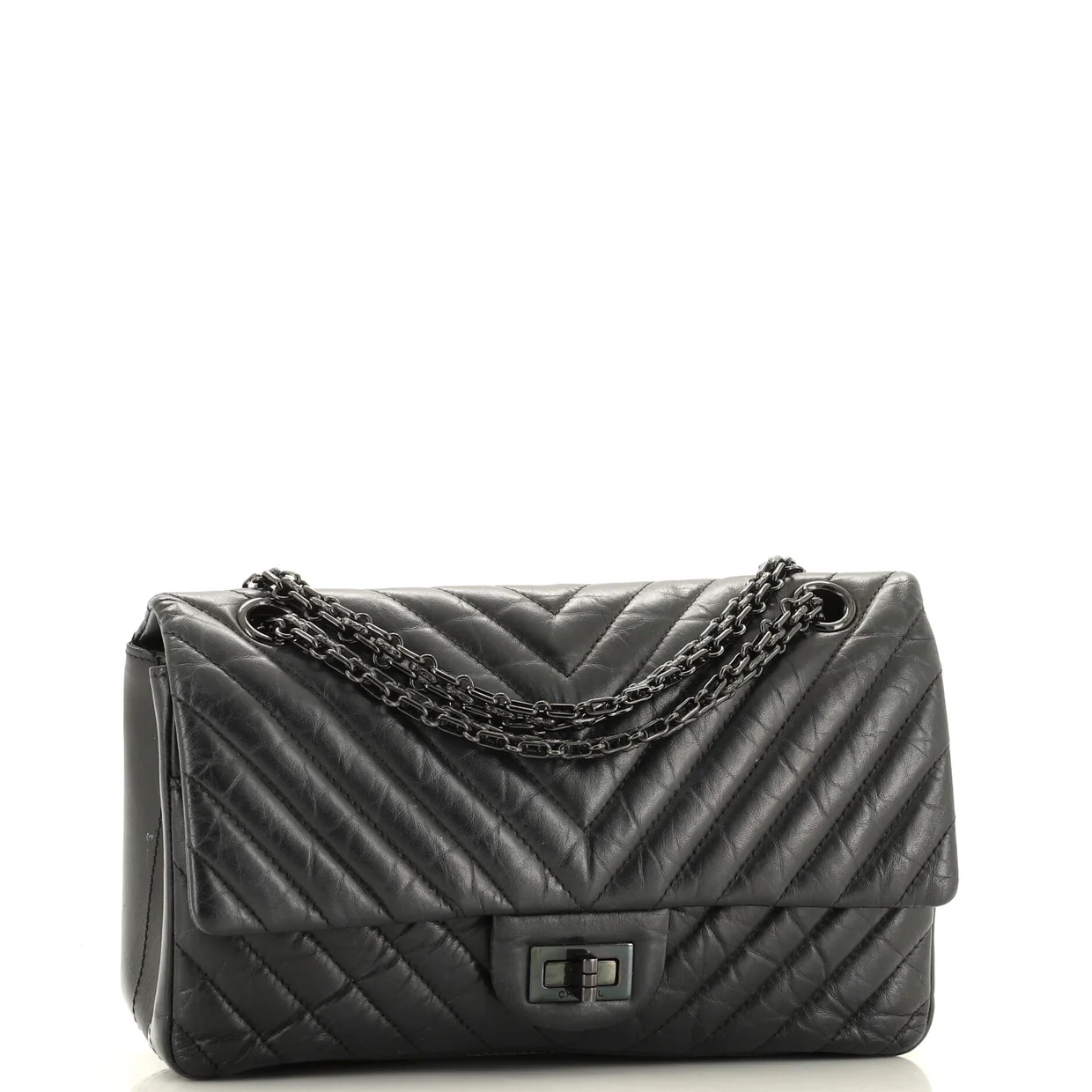 So Black Reissue 2.55 Flap Bag Chevron Aged Calfskin 225 - Deep Luxury
