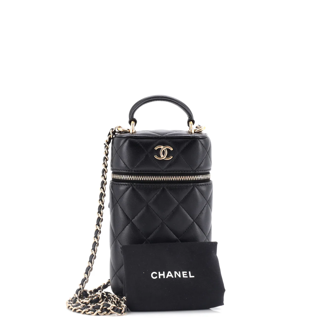 Classic Vanity Top Handle Phone Holder with Chain Quilted Lambskin - Deep Luxury