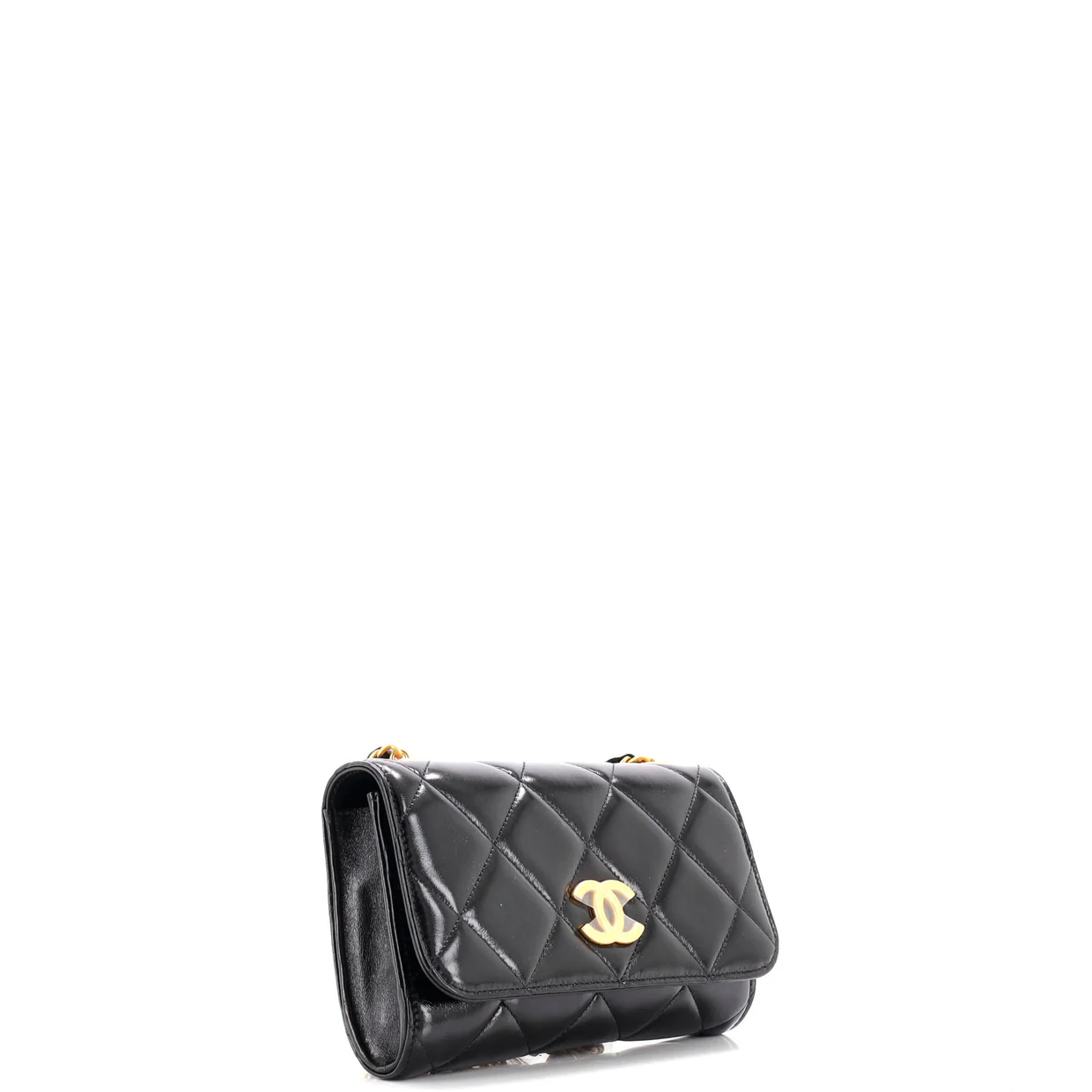 CC Medallion Wallet on Chain Quilted Shiny Lambskin - Deep Luxury